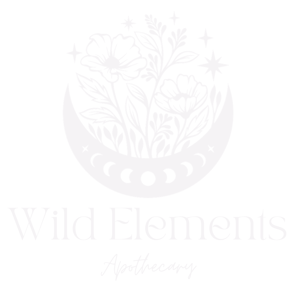 Large White Wild Elements Apothecary logo with transparent background